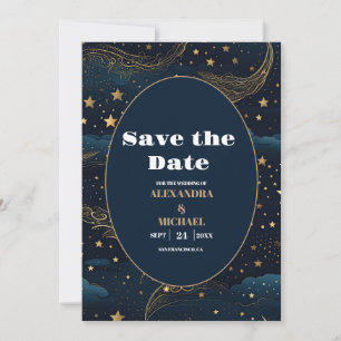 Save The Date Mariage d'or céleste Crescent Moon