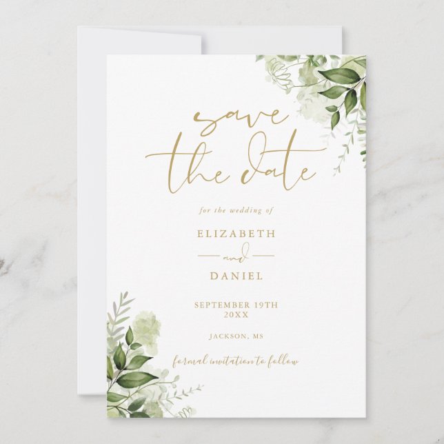 Save The Date Mariage d'or de code QR floral vert (Devant)