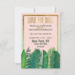 Save The Date Mariage d'or en feuille de bananier tropical