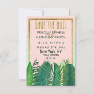 Save The Date Mariage d'or en feuille de bananier tropical