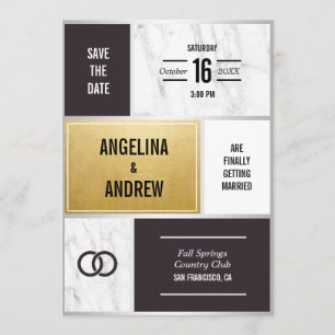 Save The Date Mariage d'or en marbre noir blanc moderne