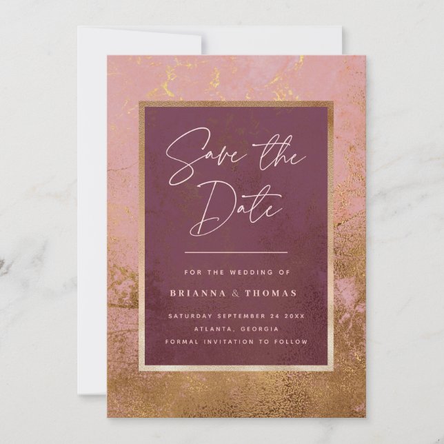 Save The Date Mariage d'or Rose Bourgogne Enregistrer la date (Devant)