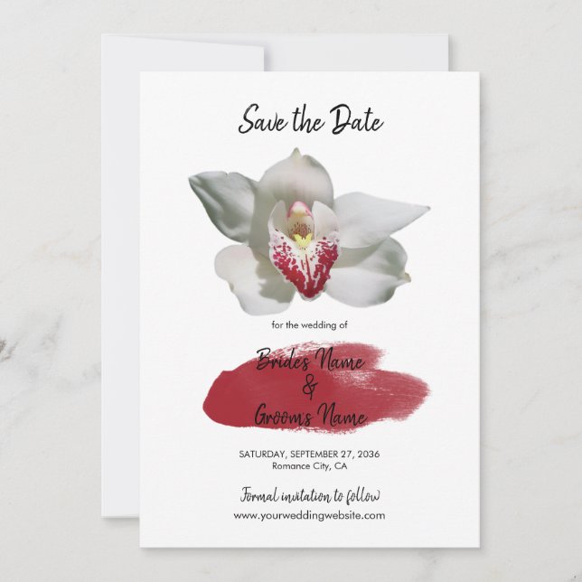 Save The Date Mariage d'Orchidée Bourgogne Blanche Enregistrer L (Devant)