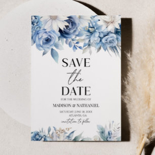 Save The Date Mariage du jardin fleuri bleu Dusty
