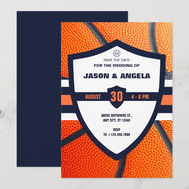 Save The Date Mariage du logo emblématique moderne du basket-bal (Devant / Derrière)