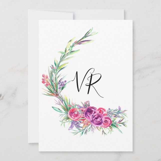 Save The Date Mariage Économisez la Date Fleurale Violet Aquarel (Devant)