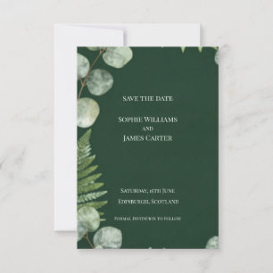Save The Date Mariage Écossais Fougère Eucalyptus Vert Foncé