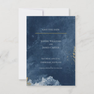 Save The Date Mariage Écossais Luxueux Encre Or Bleu Marine