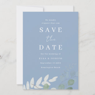 Save The Date Mariage Élégance Feuille Verte Bleue Poussiéreuse