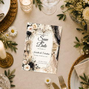 Save The Date Mariage Élégance Luxueuse en Noir et Blanc