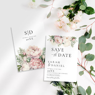 Save The Date Mariage Élégant aux Fleurs Rose Pêche