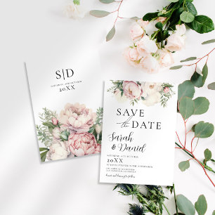 Save The Date Mariage Élégant aux Fleurs Rose Pêche