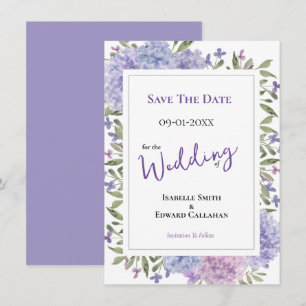 Save The Date Mariage Élégant aux Hortensias Lilas et Bleu Pouss