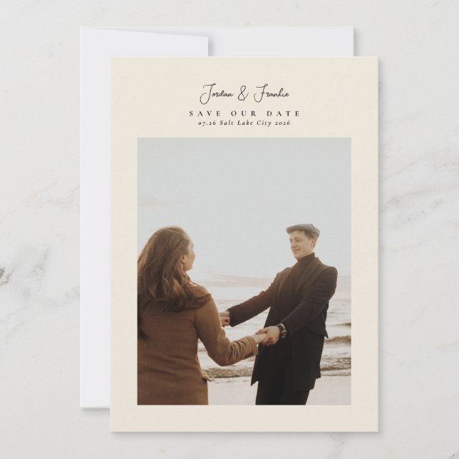 Save The Date Mariage élégant avec calligraphie et collage de 5  (Devant)