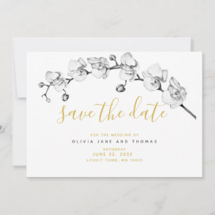 Save The Date Mariage Élégant Blanc Orchidée Moderne Bohème Élég