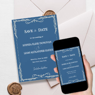 Save The Date Mariage élégant bleu poussiéreux cravate noire cla
