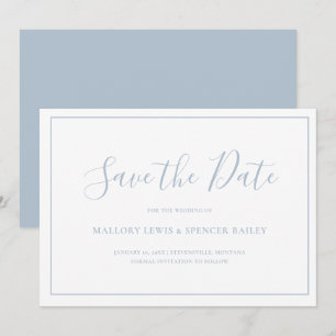 Save The Date Mariage Élégant Bleu Poussiéreux Traditionnel