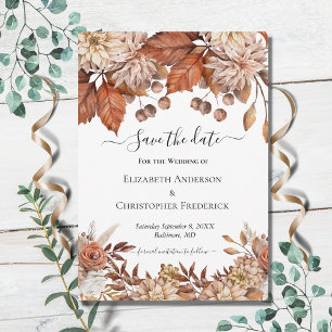 Save The Date Mariage élégant Bohème Terracotta Blanc Brun Flora