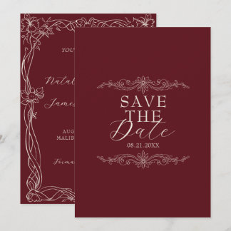 Save The Date Mariage Élégant Bourgeois Ancien Argenté Bourgogne