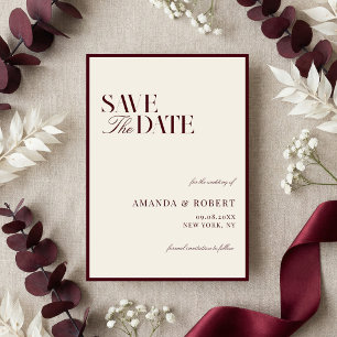 Save The Date Mariage Élégant Bourgeoisie Rouge Bourgogne