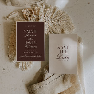 Save The Date Mariage élégant Brun Chocolat Ivoire Ancien Argent