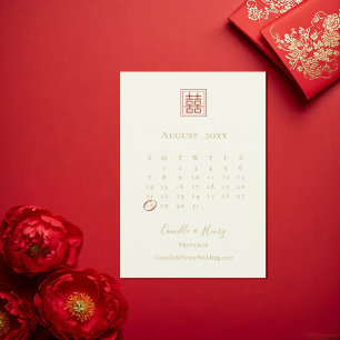 Save The Date Mariage Élégant Champagne & Or Double Bonheur