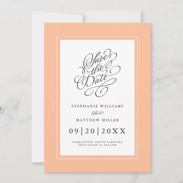 Save The Date Mariage élégant Chic Calligraphie tendance Peach C (Devant)