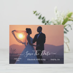 Save The Date Mariage Élégant Classique Calligraphié Noir et Bla