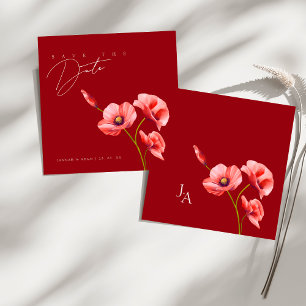 Save The Date Mariage Élégant Coquelicot Rouge Sauvage
