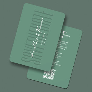Save The Date Mariage élégant Dusty Turquoise bleu QR moderne