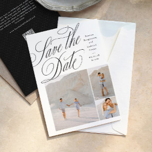 Save The Date Mariage élégant en noir et blanc sur trois photos