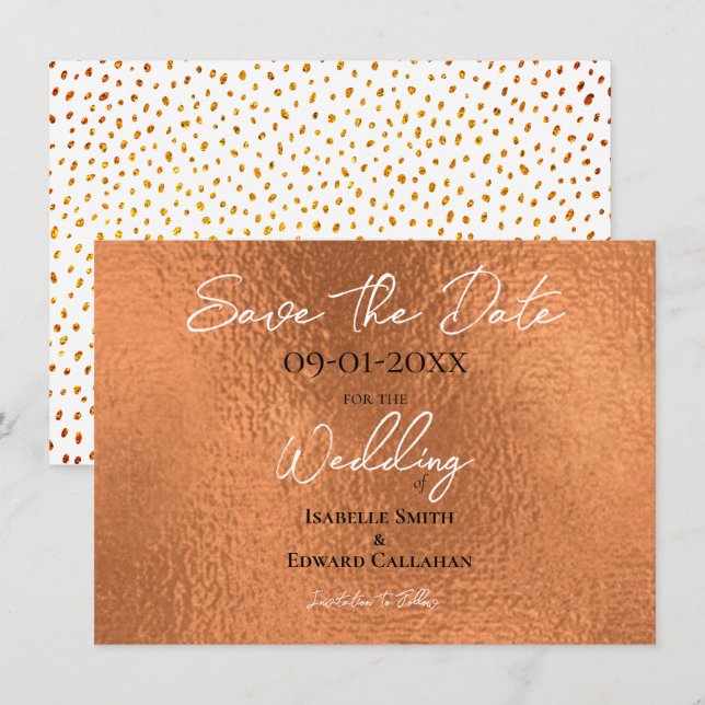 Save The Date Mariage Élégant Faux Cuivre Texture Métallique (Devant / Derrière)