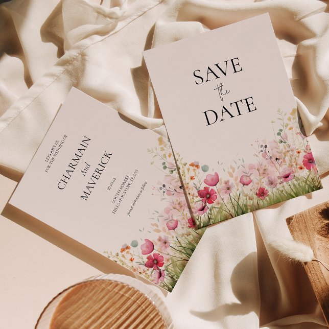 Save The Date Mariage Élégant Fleur Sauvage  (Créateur téléchargé)
