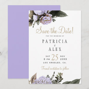 Save The Date Mariage élégant fleuri violet pastel enregistrer l
