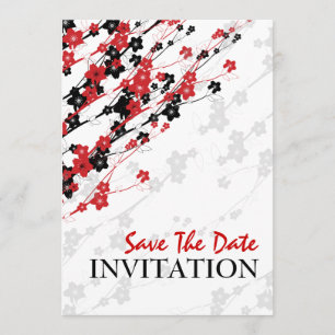 Save The Date Mariage élégant Fleurs japonaises Rouge