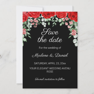 Save The Date Mariage Élégant Fleurs Noires et Rouges