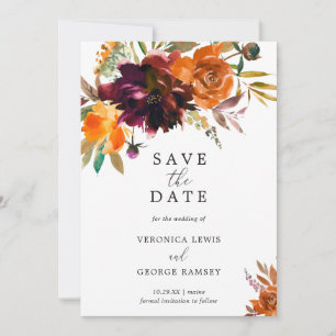 Save The Date Mariage Élégant Floral Automnal Rustique
