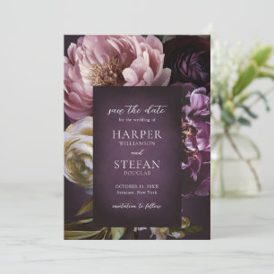 Save The Date Mariage Élégant Floral d'Art Fin de Pourpre Foncé