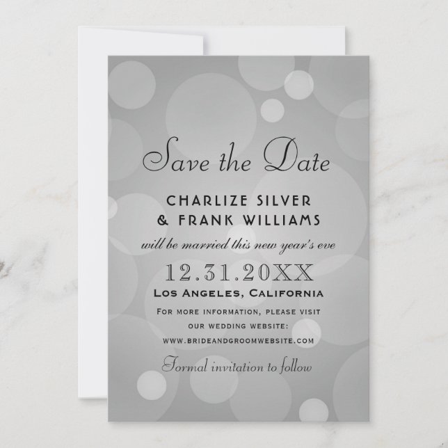 Save The Date Mariage élégant gris platine (Devant)