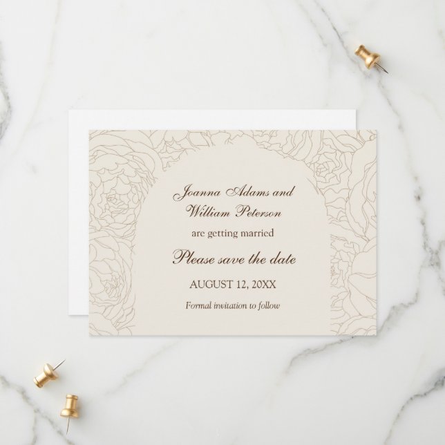 Save The Date Mariage élégant marron beige enregistrer la date (Devant/Arrière en situation)