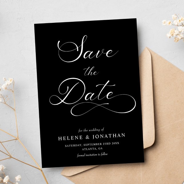 Save The Date Mariage élégant minimaliste noir blanc (Black White Minimalist Elegant Wedding Save The Date)