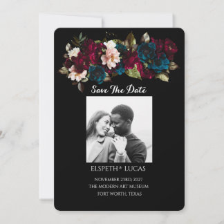 Save The Date Mariage Élégant Minimaliste Noir et Floral