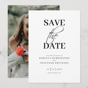 Save The Date Mariage Élégant Minimaliste Photo Noir Blanc