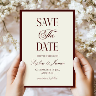 Save The Date Mariage Élégant Moderne Burgundy Foncé Ivoire