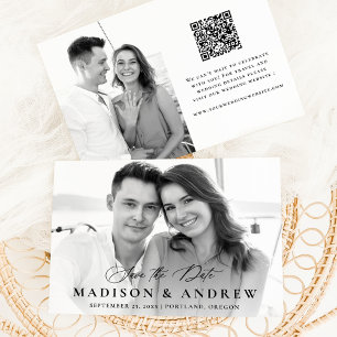 Save The Date Mariage élégant moderne Calligraphie 2 Photo QR Co