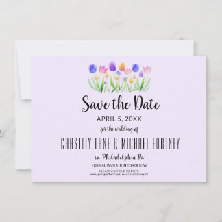 Save The Date Mariage élégant moderne tulipe de printemps lavand