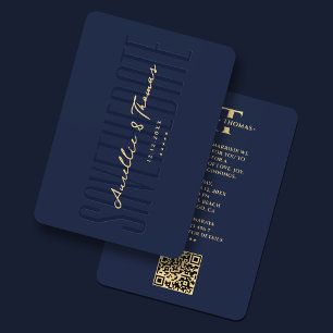 Save The Date Mariage élégant Monogramme d'or Dark Navy QR moder