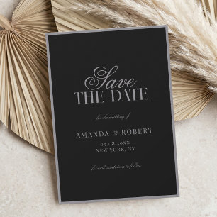 Save The Date Mariage Élégant Noir Mat Matériel Vieille Fortune