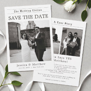 Save The Date Mariage Élégant Photo Noir et Blanc Journal