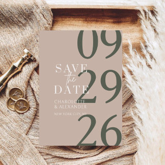 Save The Date Mariage Élégant Rétro Vert et Beige Audacieux